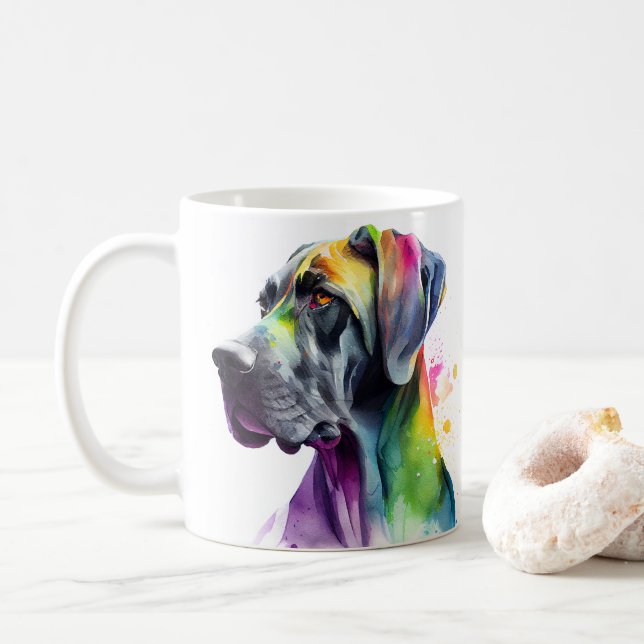 Colorful Great Dane Dog  Pet Coffee Mug, Cup (With Donut)