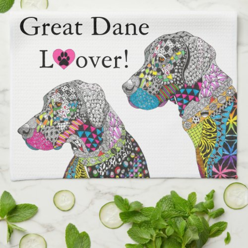 Colorful Great Dane Lover Kitchen Towel