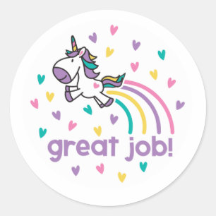 Colorful Great Job Unicorn Reward Classic Round Sticker