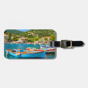 Colorful Greek fishing boats in port of Kioni Luggage Tag