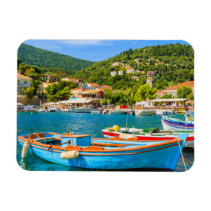 Colorful Greek fishing boats in port of Kioni Magnet