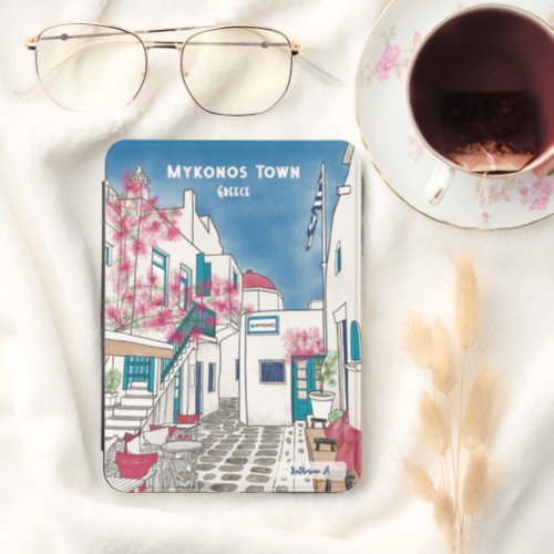 Colorful Greek Island Watercolor Monogram Kindle Cover