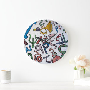 Colorful Greek Letters Large Clock