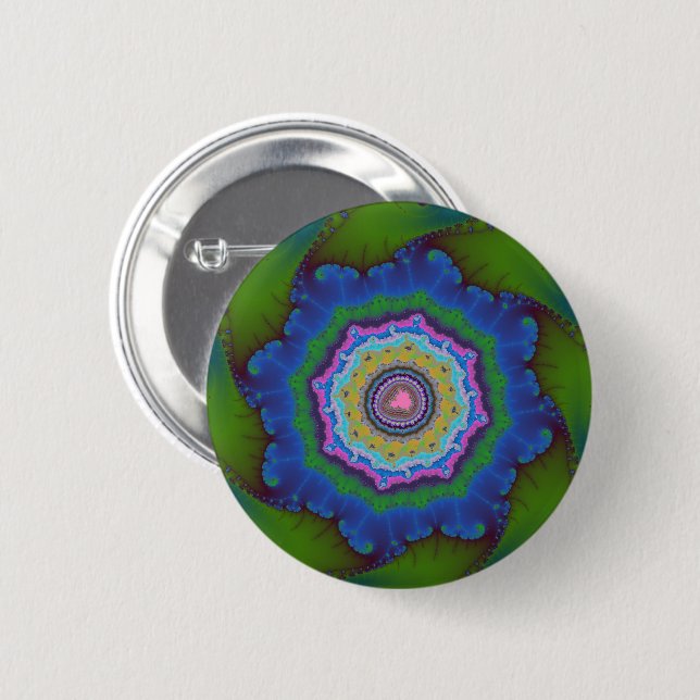 Colorful Green and Blue Fractal Button (Front & Back)