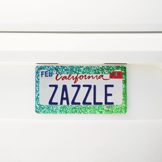 Colorful Green and Blue Transition Sparkle License Plate Frame (On Car)