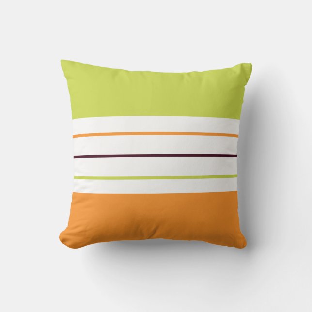 Colorful Green and Orange Stripes Throw Pillow (Front)