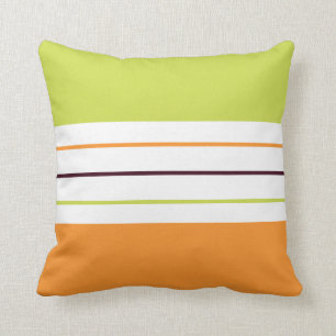 Colorful Green and Orange Stripes Throw Pillow