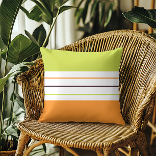 Colorful Green and Orange Stripes Throw Pillow