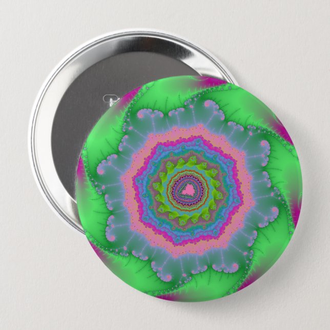 Colorful Green and Peach Fractal Button (Front & Back)