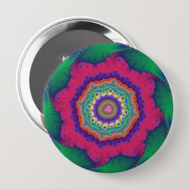Colorful Green and Pink Fractal Button (Front & Back)