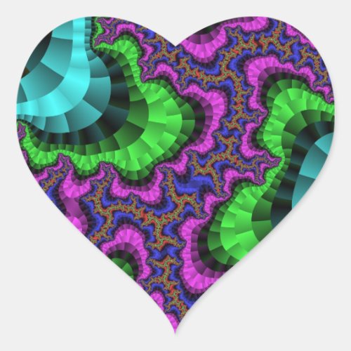 Colorful Green and Purple Fractal Heart Sticker