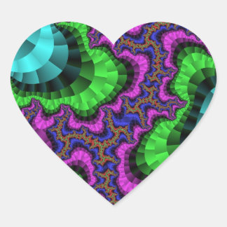 Colorful Green and Purple Fractal Heart Sticker