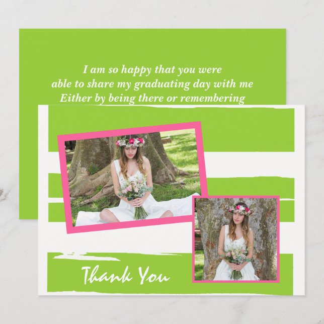 Colorful Green and White Graduation Thank You Card (Front/Back)