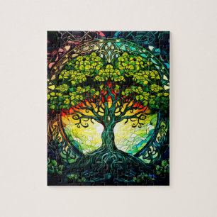 Colorful Green Celtic Tree of Life Jigsaw Puzzle