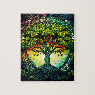Colorful Green Celtic Tree of Life Jigsaw Puzzle