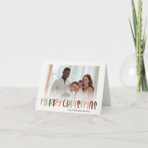 Colorful Green Christmas Folded Faded Photo Holiday Card