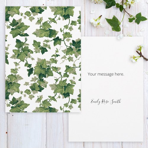 Colorful Green Climbing Ivy on White BG Note Card