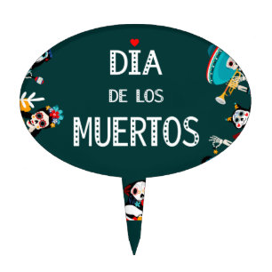 Colorful Green Dia de los Muertos Circle of Life Cake Topper