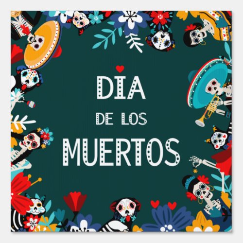 Colorful Green Dia de los Muertos Circle of Life Sign