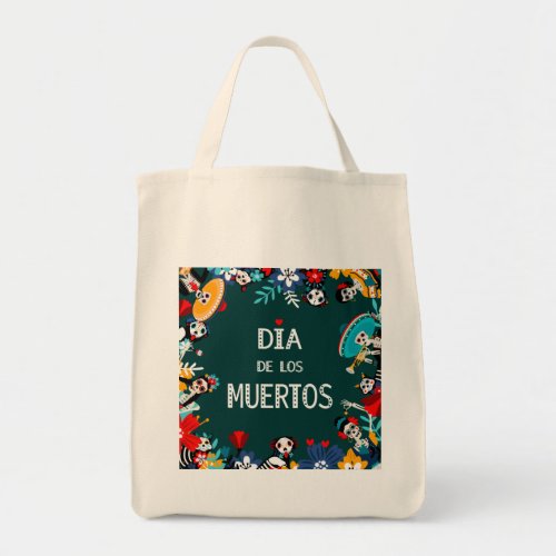 Colorful Green Dia de los Muertos Circle of Life Tote Bag