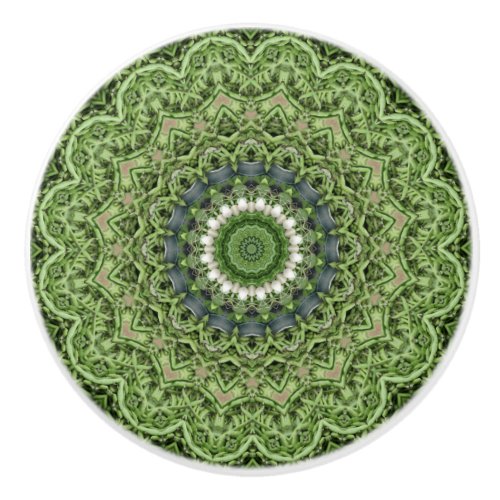 Colorful  Green Farmers Market Mandala Ceramic Knob