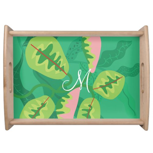 Colorful Green Foliage on Green Background Serving Tray