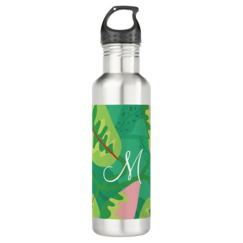 Colorful Green Foliage on Green Background Stainless Steel Water Bottle