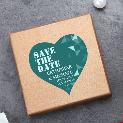 Colorful Green Geometric Wedding Save The Date Heart Sticker