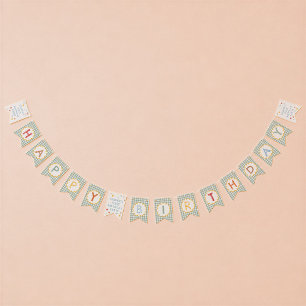 Colorful Green Gingham 1st Birthday Bunting Flags