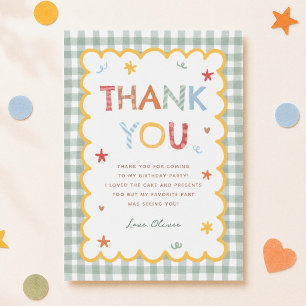 Colorful Green Gingham 1st Birthday Thank You Card