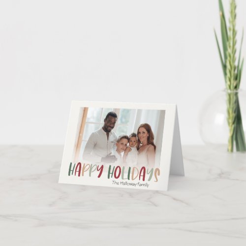 Colorful Green Happy Holidays Folded Faded Photo Holiday Card