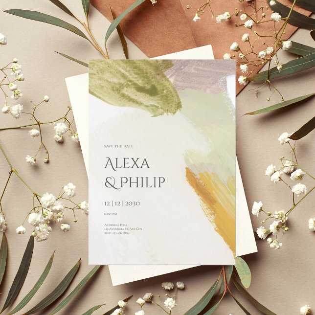 Colorful Green Modern Abstract Art Wedding Invitation (1)