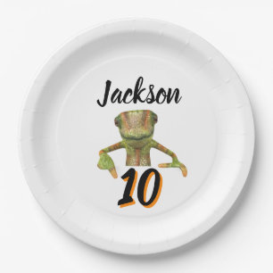 Colorful Green & Orange Lizard Birthday Party Paper Plates