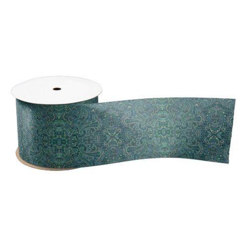 Colorful Green Overtones Vintage Paisley Satin Ribbon