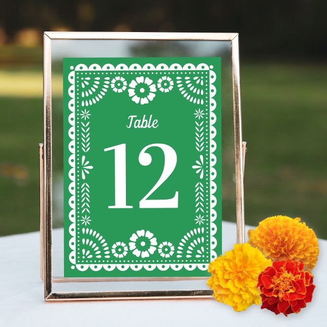 Colorful Green Papel Picado Wedding Table Number (Creator Uploaded)