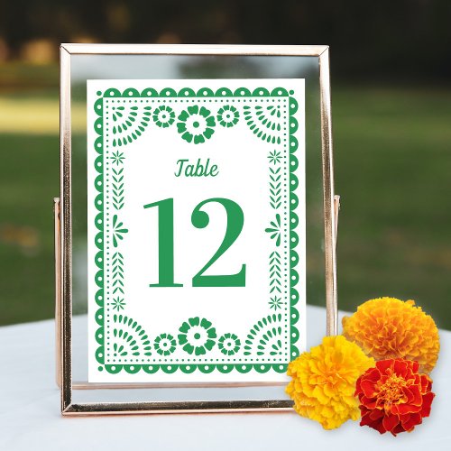 Colorful Green Papel Picado Wedding Table Number