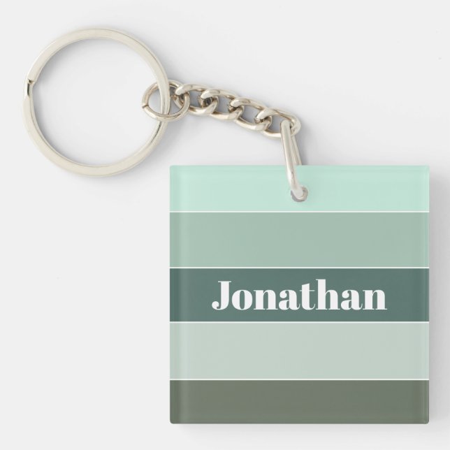 Colorful Green Personalized Color Stripes Keychain (Front)