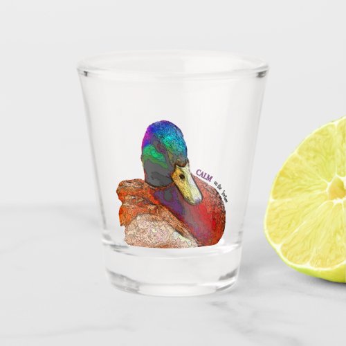 Colorful Green PopArt Mallard Digital Design Shot Glass