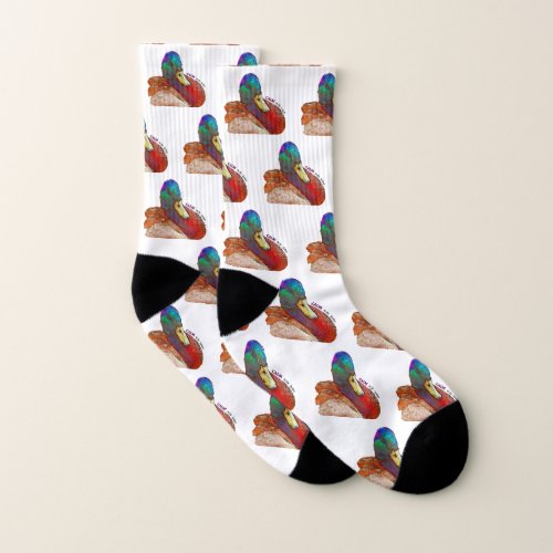 Colorful Green PopArt Mallard Digital Design Socks