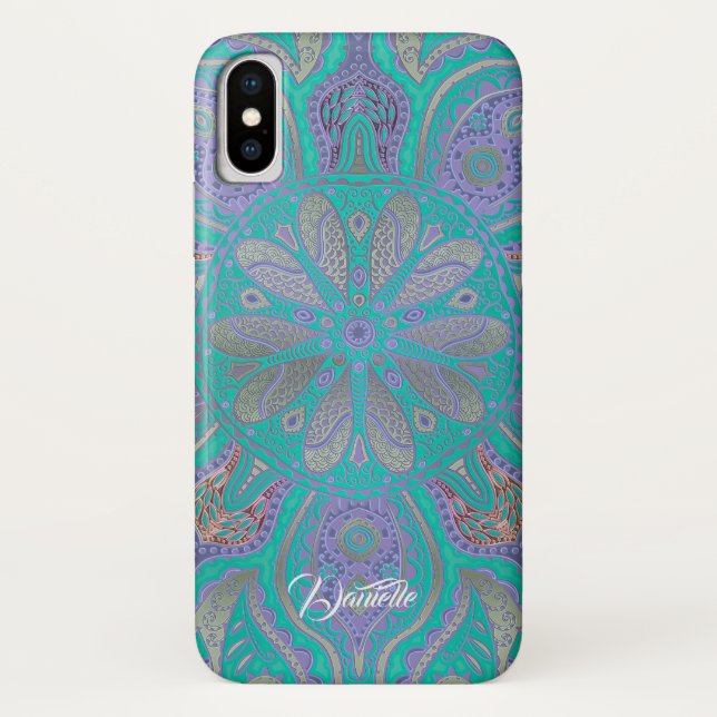 Colorful Green Purple Gold Mandala iPhone X Case (Back)