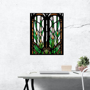 Colorful Green Reeds Art Nouveau Stained Glass Poster