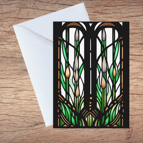 Colorful Green Reeds Art Nouveau Stained Glass Thank You Card