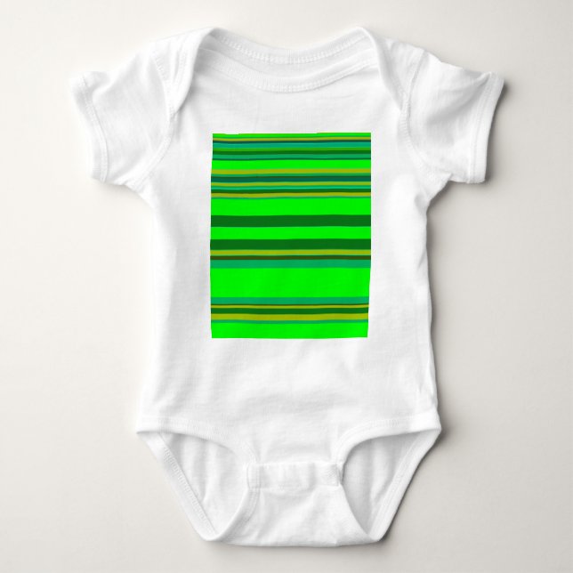 Colorful Green Stripe Customized Designer Pattern Baby Bodysuit (Front)