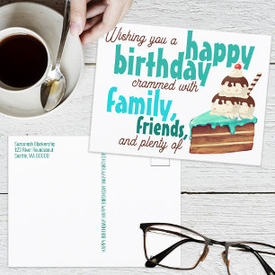 Colorful Green Typography Birthday Cake Ice Cream Postcard