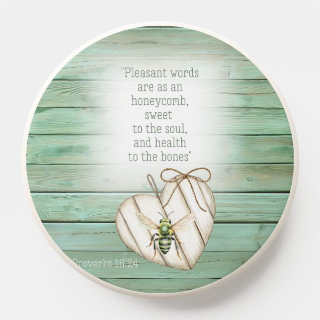 Colorful Green Wood Heart Watercolor Bee Bible PopSocket (Popsocket)