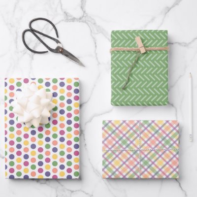 Colorful Green, Yellow, Blue and Pink Pattern Wrapping Paper Sheets