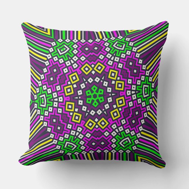 Colorful Green Yellow Purple Mandala Throw Pillow (Front)