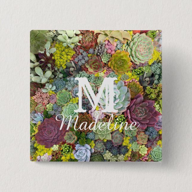 Colorful Greenery Succulents Button (Front)