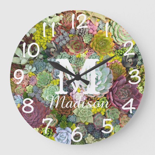 Colorful Greenery Succulents Large Clock (Front)