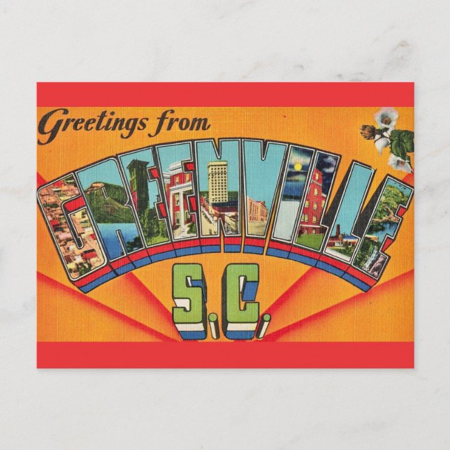 Colorful Greenville SC Greeting Postcard (Front)